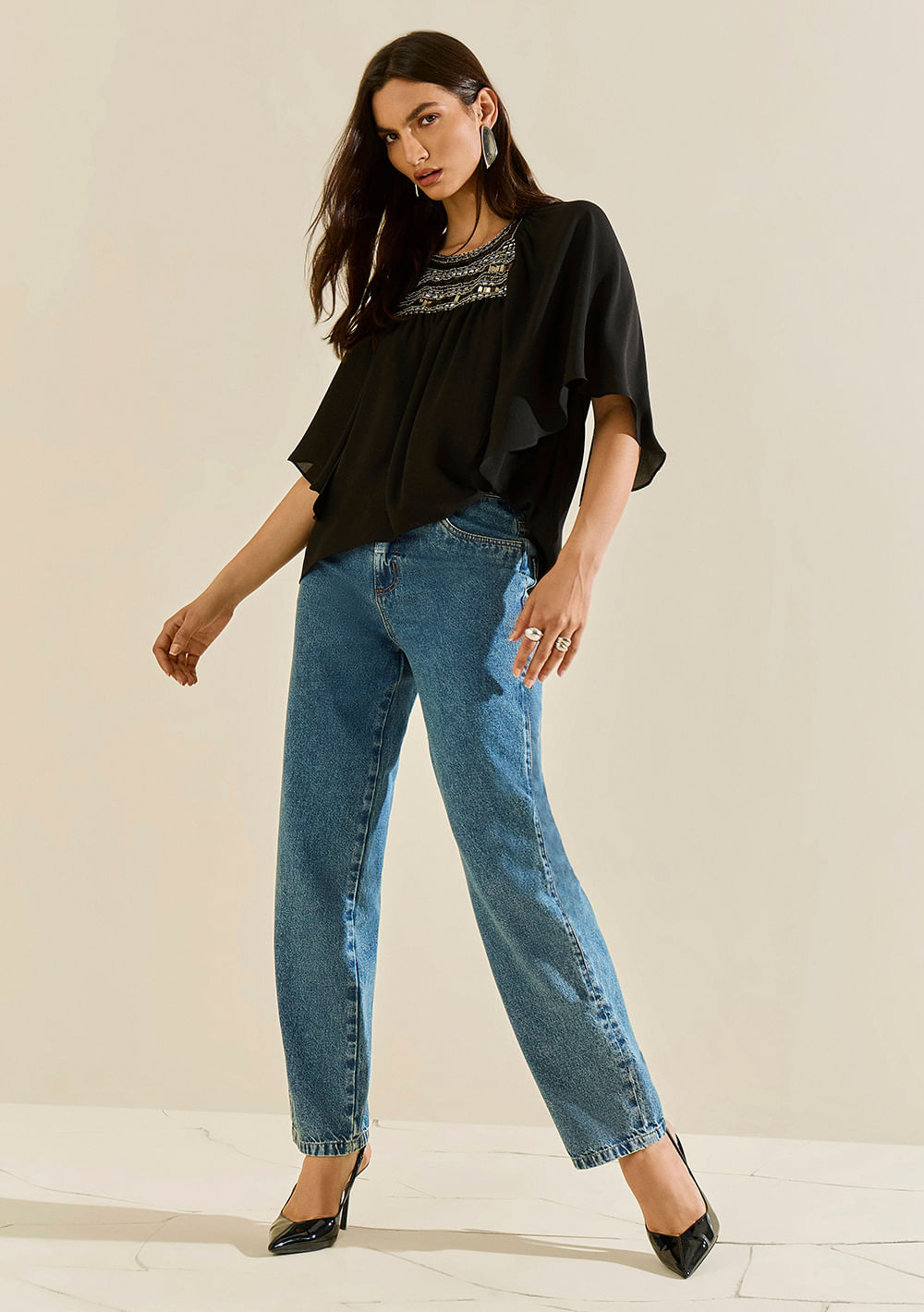 Calça Morena Rosa Reta Alta Azul